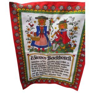Vintage Austrian Kitchen Tea Towel Wiener Backhendl Fried Chicken Folk Art GUC